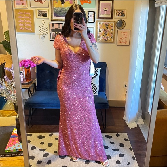 NEW Carmen Marc Valvo Pink Sequin Mermaid Gown - Picture 5 of 14